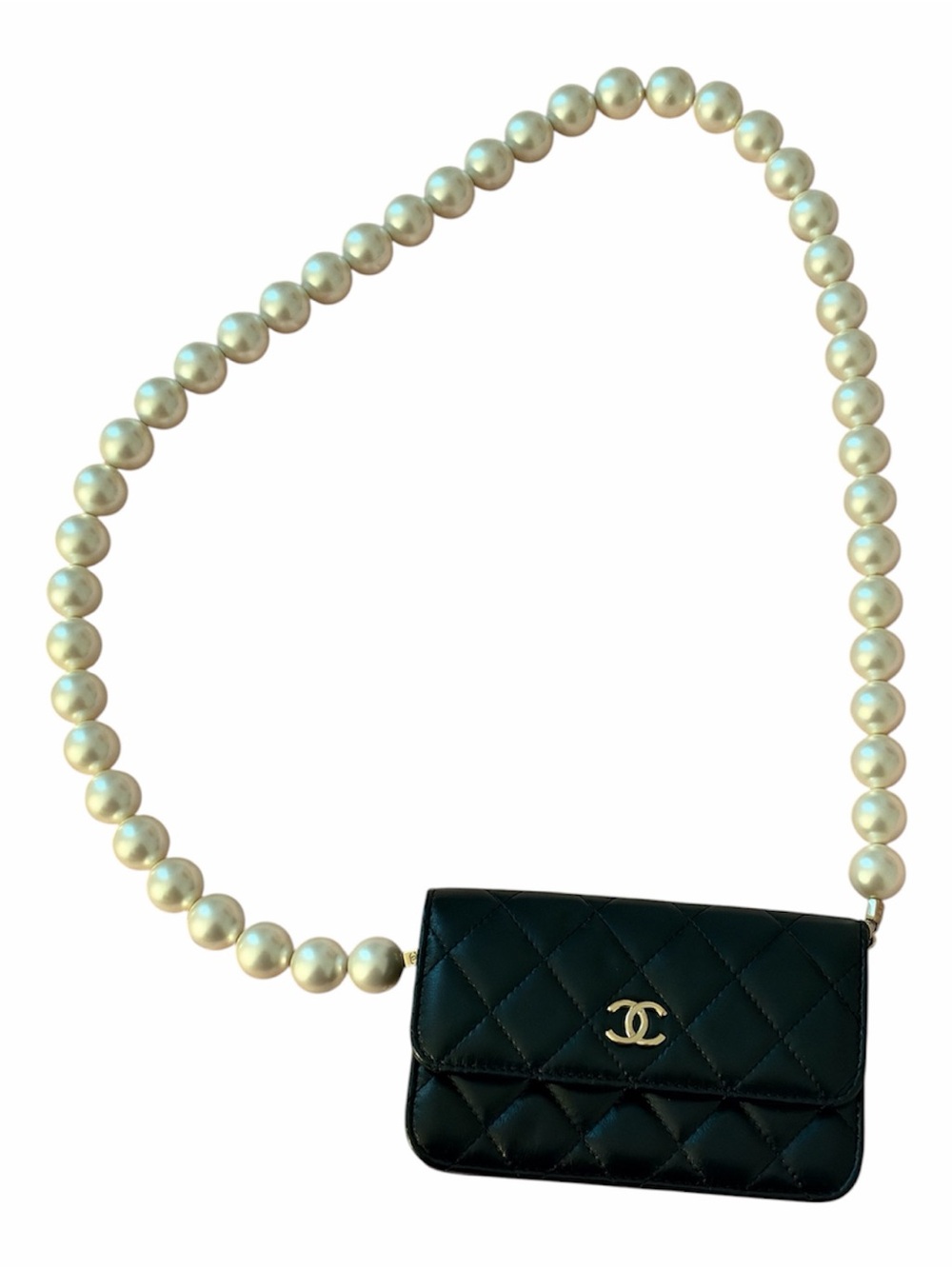 CHANEL mini maxi pearls wallet on chain